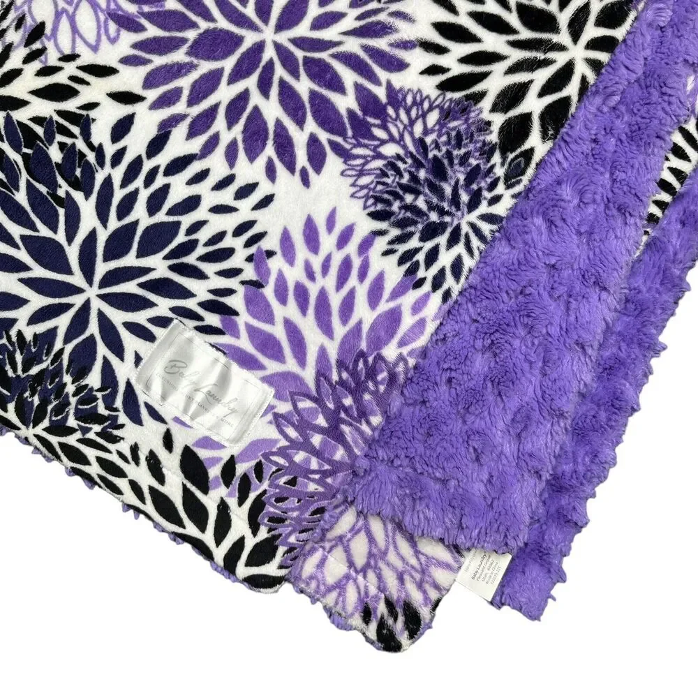 Baby Laundry DAHLIA 91350 Minky Blanket Purple White 35" X 26" Floral - Picture 4 of 8